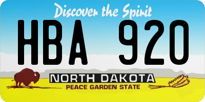 ND license plate HBA920