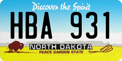 ND license plate HBA931