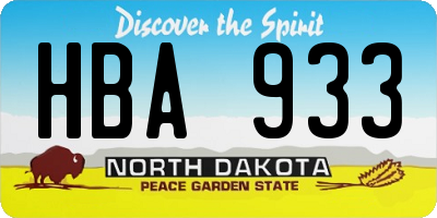 ND license plate HBA933