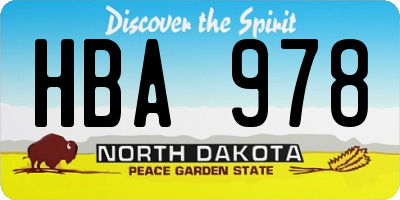 ND license plate HBA978