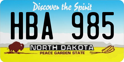 ND license plate HBA985