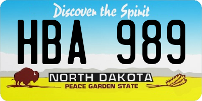 ND license plate HBA989