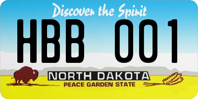 ND license plate HBB001