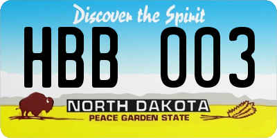 ND license plate HBB003