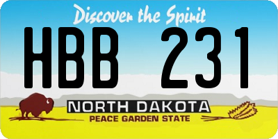 ND license plate HBB231