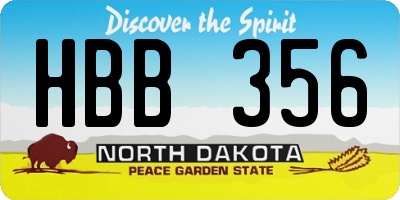 ND license plate HBB356