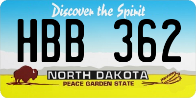 ND license plate HBB362