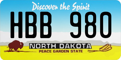 ND license plate HBB980