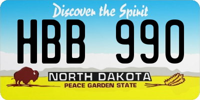 ND license plate HBB990