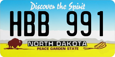 ND license plate HBB991