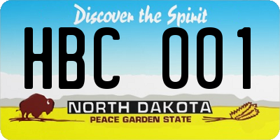 ND license plate HBC001