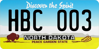 ND license plate HBC003