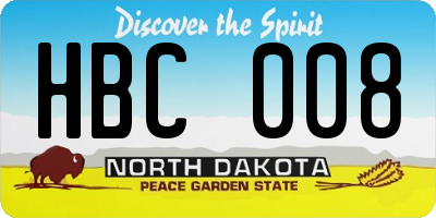 ND license plate HBC008