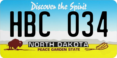 ND license plate HBC034