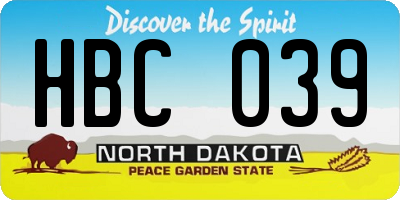 ND license plate HBC039