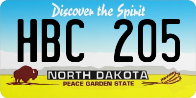 ND license plate HBC205