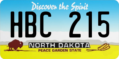 ND license plate HBC215