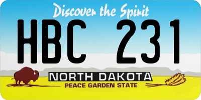 ND license plate HBC231