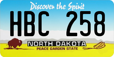 ND license plate HBC258