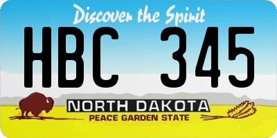 ND license plate HBC345