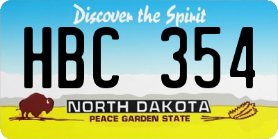 ND license plate HBC354