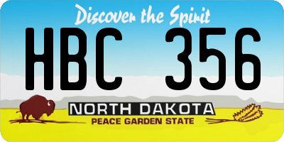 ND license plate HBC356