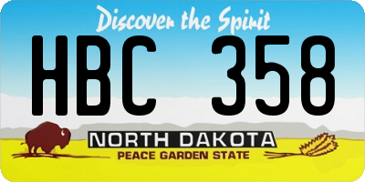 ND license plate HBC358