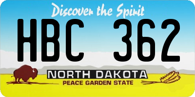 ND license plate HBC362