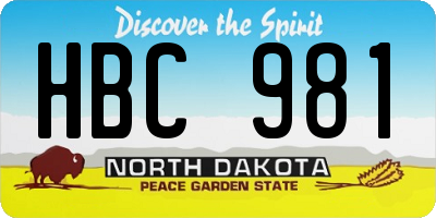 ND license plate HBC981