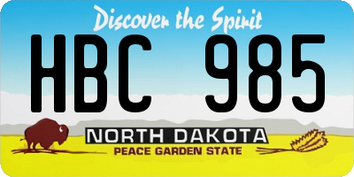 ND license plate HBC985