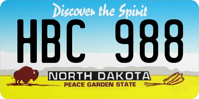 ND license plate HBC988