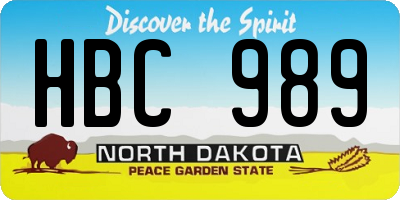 ND license plate HBC989