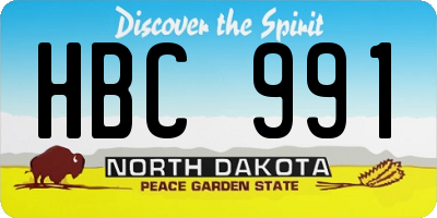 ND license plate HBC991