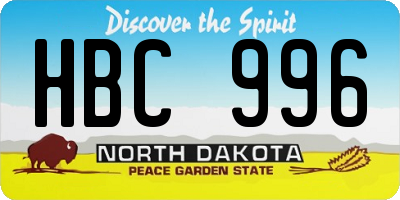 ND license plate HBC996