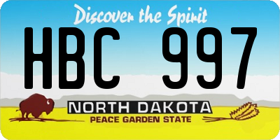 ND license plate HBC997