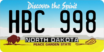 ND license plate HBC998