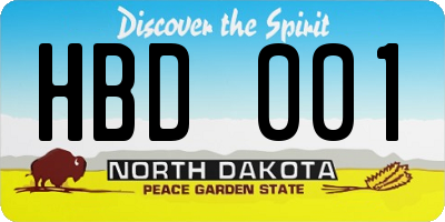 ND license plate HBD001