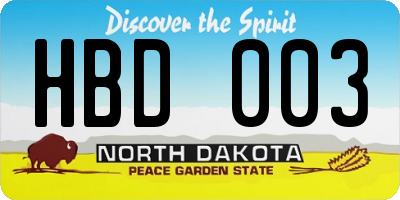 ND license plate HBD003