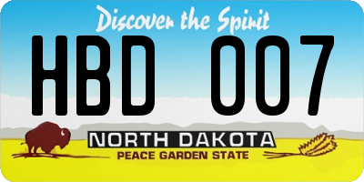 ND license plate HBD007