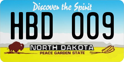 ND license plate HBD009