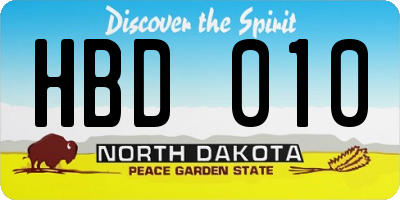 ND license plate HBD010