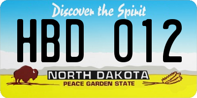 ND license plate HBD012