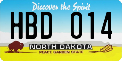 ND license plate HBD014