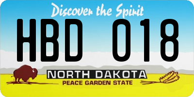 ND license plate HBD018