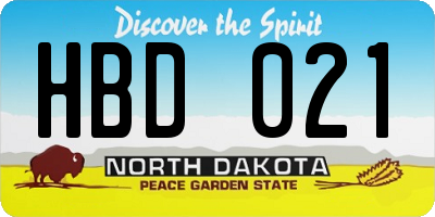 ND license plate HBD021