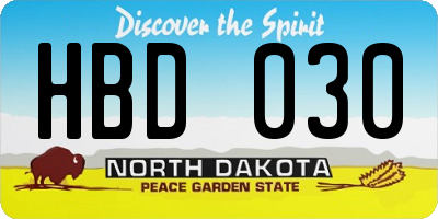 ND license plate HBD030