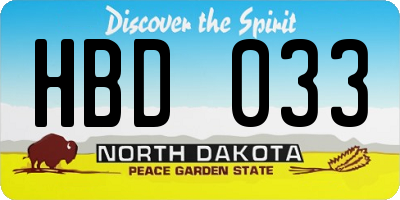 ND license plate HBD033