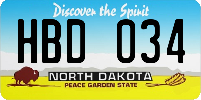 ND license plate HBD034