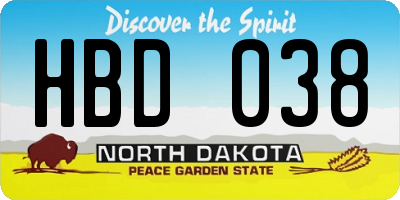 ND license plate HBD038