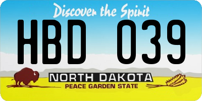 ND license plate HBD039